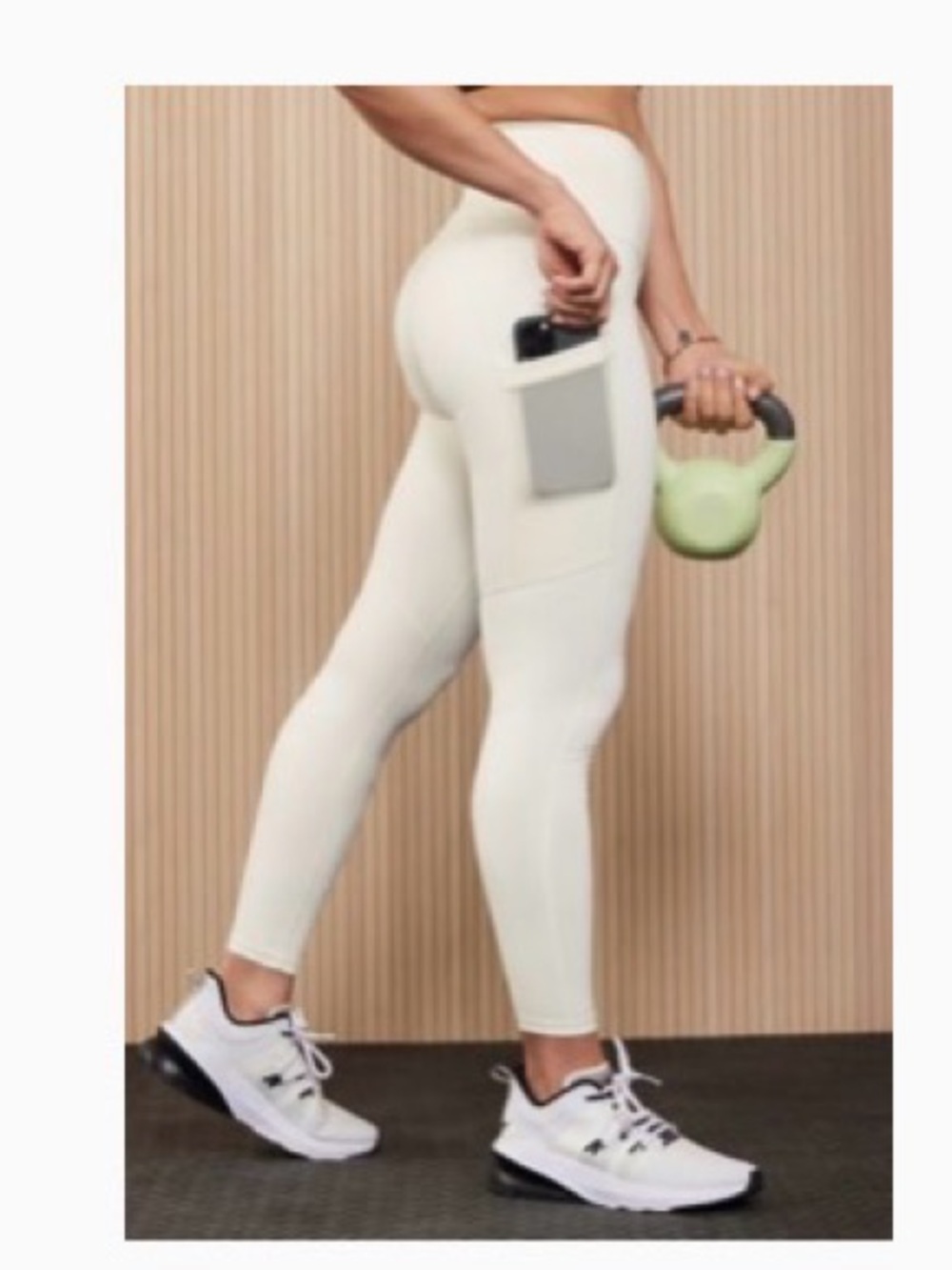Fabletics On-The-Go High-Waisted Leggings in Egret (XL)